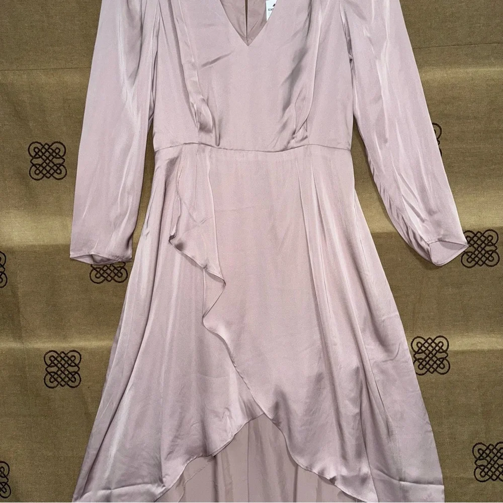Express NWT! Satin Pink Blushing Mauve Puff Shoulder Midi Dress Size L - Picture 5 of 16
